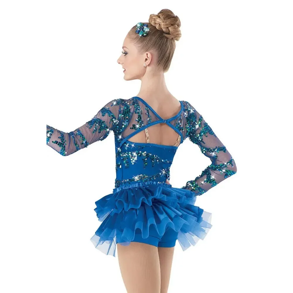 Pre-Owned Dance Costume Weissman 7907 Int Child Red Dress Jazz Sequin